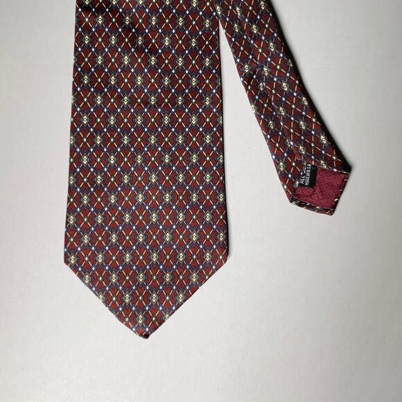 CHRISTIAN DIOR Other - CHRISTIAN DIOR Burgundy Navy Cream Geometric Silk Tie